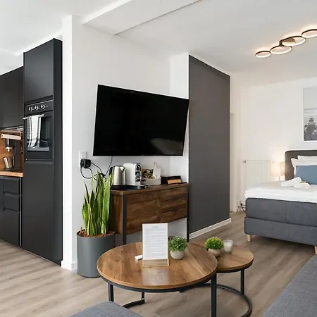 公寓 Federnest - Luxus-studio - Kingsize Boxspringbett - Home-office Mit Monitor Und Drucker - 11 Min Hbf 杜伊斯堡
