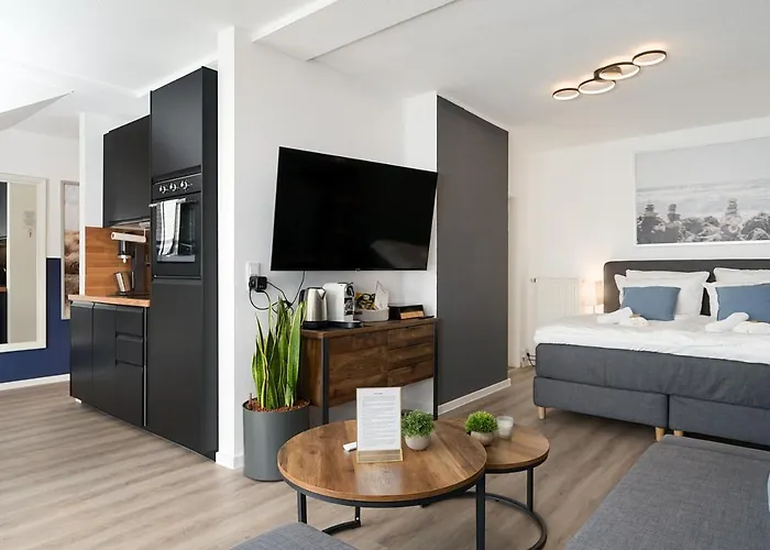 Apartamento Federnest - Luxus-studio - Kingsize Boxspringbett - Home-office Mit Monitor Und Drucker - 11 Min Hbf Duisburg